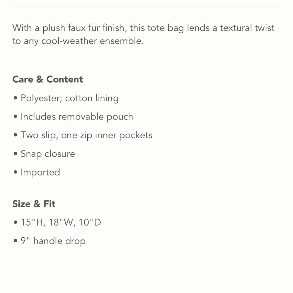 Anthropologie Faux Fur NWT Tote bag; top rated and sold out @anthro - Picture 9 of 9